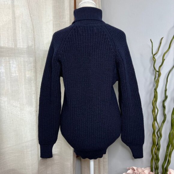NWT Aran Sweater Market 100% Wool Turtleneck Chunky‎ Knit Navy Blue Size Medium - Picture 2 of 12
